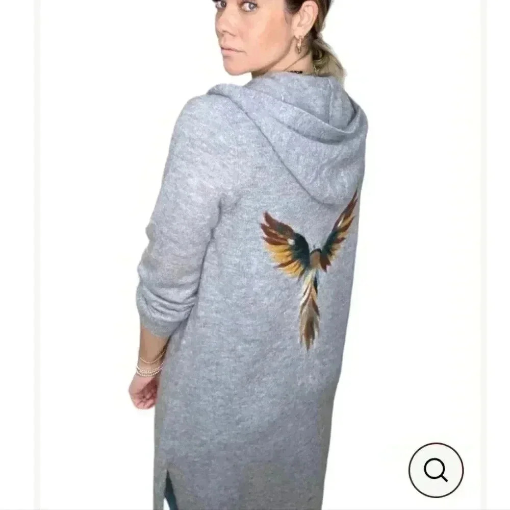 Saccharine New York Wool Alpaca Art To Wear Felted Eagle Bird Duster Sweater S